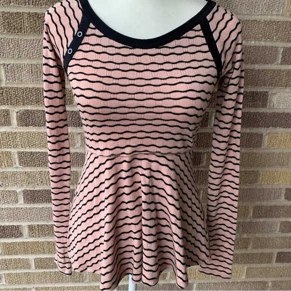 Free People Peplum Sweater Pink Black Stripes Size XS - Picture 2 of 13